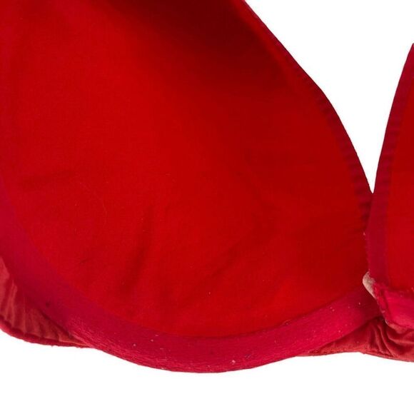 Victorias Secret Fabulous Plunge Bra 32DD Red Polka Dot Lace Underwire Push Up - Picture 5 of 8